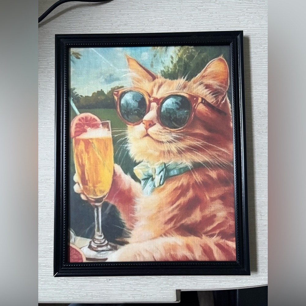Chic Framed 8x10” Summer Afternoon Tea Cool Cat print